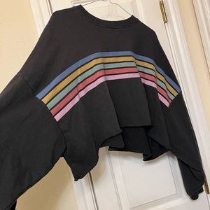 dark gray american eagle cropped oversized sweatshirt with stripes